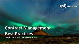 RPI Consultants - Contract Management: Best Practices