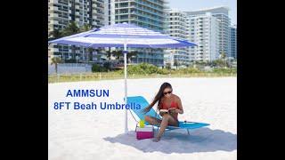 AMMSUN 8ft Fiberglass Ribs Commercial Grade Patio Beach Umbrella with Sand Anchor