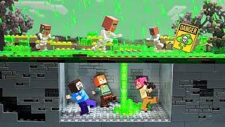 I Build an Ultimate Secret Basement to survive the ACID RAIN | Lego Minecraft Animation