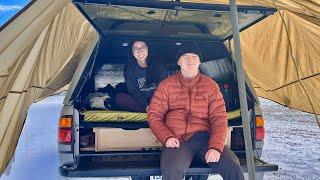 Truck Camping for the 1st time ever! in a Snow Storm!