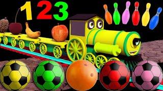  Bowling Ball Smashes Kinetic Sand Numbers, Shapes & Letters!  Train Teaches Fruits A-Z 