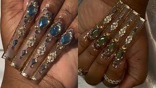 LUXURY GOLD OUTLINE NAILS  | CRYSTAL PLACEMENT  | ACRYLIC NAIL TUTORIAL