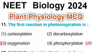 Plant Physiology Class 11 || Plant Physiology MCQ for NEET 2024