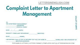 Complaint Letter to Apartment Management - Write a Complaint Letter to the Apartment