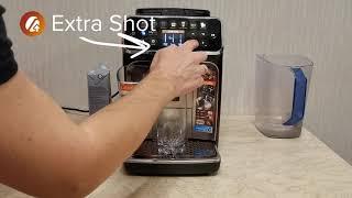 Philips Series 5400. Double shot cappuccino: from beginning to quick rinse cycle at the end