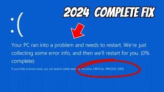 How To Fix "Critical Process Died Error " on Windows 10/11 BLUE Screen Error 2024