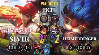 T1 Gumayusi Sivir vs Heimerdinger Bot - KR Patch 11.4