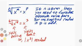 Simplifying Radicals: Review of why you need absolute value bars
