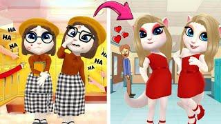 Twins in College! How to Be Popular in College ||My Talking Angela 2