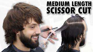 How to cut Medium / Long Men's hair with Scissors / Shears ️
