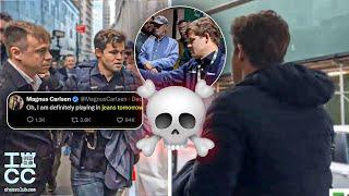 Magnus Carlsen arrives in jeans, 72 seconds late to a 3-minute game | World Blitz 2024