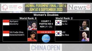 Jadwal China Open 2023 Hari Ini ~ 8 BESAR ~ Live Inews TV ~ PRIFAD vs Unggulan 2 ~ BAKRI vs KANG/SEO