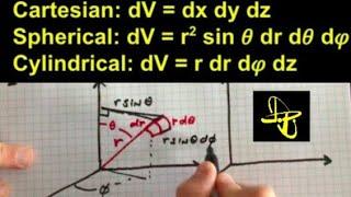 Volume Elements (dV) in Cartesian, Spherical, and Cylindrical Coordinates