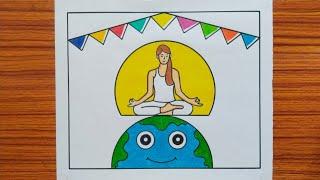 Yoga Day Drawing Easy / International Yoga Day Poster Drawing / 21 June Yoga Day Poster Drawing