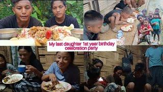 My last daughter 1st year birthday celebration party  ||  mukbang with wife || @moakhahkonyk