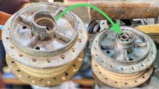 Restoration of Motorcycle Wheel Hub Repaired !! Amazing Technique Repair Bike Broken Wheel Hub Drum