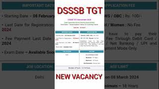 DSSSB TGT Vacancy 2024 #dsssb #tgt