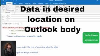 Place Excel Data in desired location on Outlook body