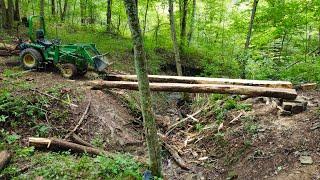 Working on Log Bridge In the Woods - Milling and Installing the Second Log