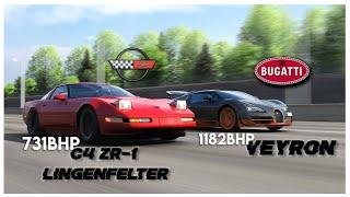 1184HP Bugatti VEYRON GSV vs 731HP Chevrolet Corvette C4 ZR-1 Lingenfelter | DRAG RACE