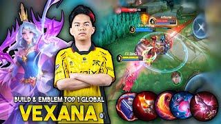 VEXANA BEST BUILD 2025 | TOP 1 GLOBAL VEXANA BUILD AND EMBLEM | SANZ VEXANA BUILD AND EMBLEM