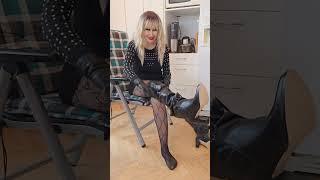 4K Granate styling, walking indoor, unboxing new real leather thigh high boots from #Arollo