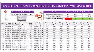 ROSTER PLAN - HOW TO MAKE ROSTER IN EXCEL FOR MULTIPLE SHIFT - Shift Schedule with weekly off option