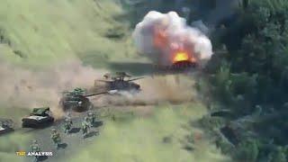 Horrible! Ukrainian blow up convoy Russian most advanced tank brutally on the battlefield