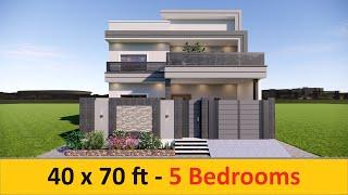 10 Marla house design - 5 Bedrooms | 40 x 70 ft house design | Modern small house design ideas