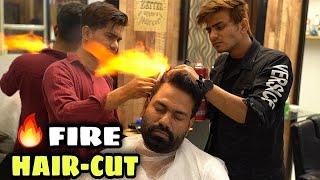 ASMR FIRE HAIR-CUT BY INDIAN BARBER SHAHIL, PROCESS TO LOOK YOUR DENSY AND HEALTHY.