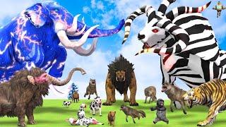 5 Giant Mammoth Elephant Cow vs 5 Giant Lion Wolf vs Zombie Elephant Cow Baby Saved By Woolly Mammot