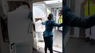 air hostess closing airplane door| cabin crew vs plane door | #shorts