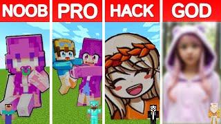 Minecraft CASH and NICO PIXEL ART BUILD CHALLENGE - NOOB vs PRO vs HACKER vs GOD