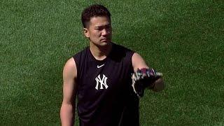 CLE@NYY: Tanaka continues rehab, throws before game