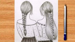 Best friendsPencil Sketch Tutorial|How to draw two friends Hugging each other|Easy Bff drawing