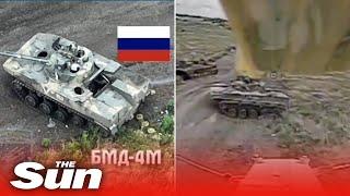 Ukrainian Marines destroy Russian tank with drone strike