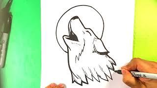 EASY How to Draw HOWLING WOLF MOON