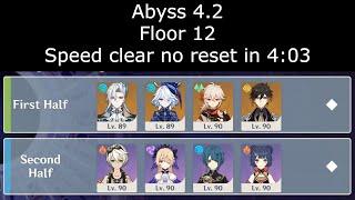 Genshin Impact Abyss 4.2 | Floor 12 Speed clear no reset in 4:03