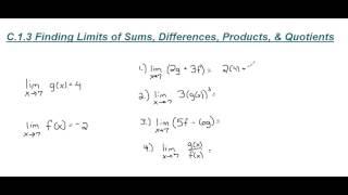 Finding Limits of Sums, Differences, Products, & Quotients