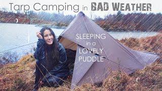 Sleeping in a Puddle! Tarp Camping in Heavy Rain & Strong Wind ️ Wild Camping UK