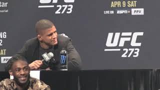 Khamzat Chimaev gets mad and slams table after Gilbert Burns makes fun of the way he talks  #UFC273