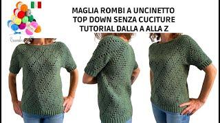 Seamless top-down rhombus sweater - Easy crochet tutorial