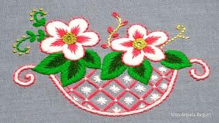 Hand Embroidery Couple Flowers,Easy Embroidery at Home,Fantastic Handy Work,Embroidery on Bucket-145