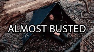 Urban River Stealth Camp | Solo Overnight in Tarp Shelter | ALMOST CAUGHT Stealth Camping!