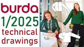 Burda 1/2025 Technical drawings. Burda Style 1/2025