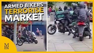 Balaclava-clad armed bikers terrorise shoppers at busy Hyde Market