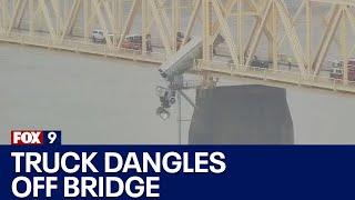 Truck hanging off bridge in Louisville, Kentucky