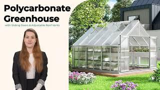 YITAHOME 10' x 12' Polycarbonate Greenhouse with Sliding Doors & Adjustable Roof Vents