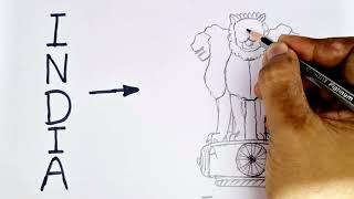 INDIA turns into Indian emblem drawing // Independence day drawing