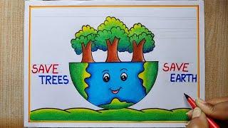 World Forest Day Poster drawing, 21 March| Save Trees Save Earth Drawing| Save Environment Drawing